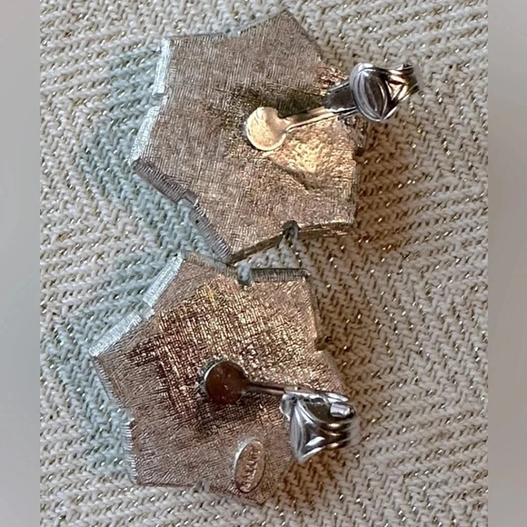 Rare Vintage Ballet Jewels Co Statement Clip On Earrings Silver Tone Star Flower - Picture 8 of 12